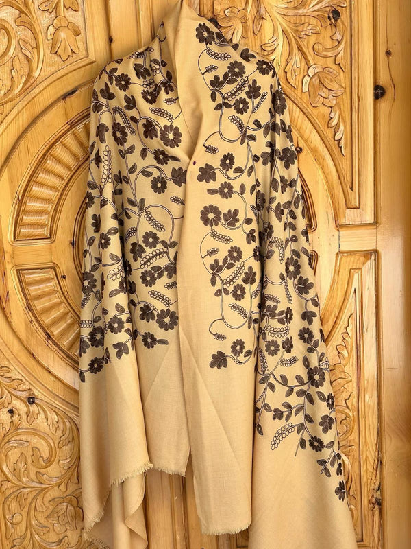 Artisan Hand-Embroidered Kashmiri Wool Shawl - Floral Vine Jaal Work